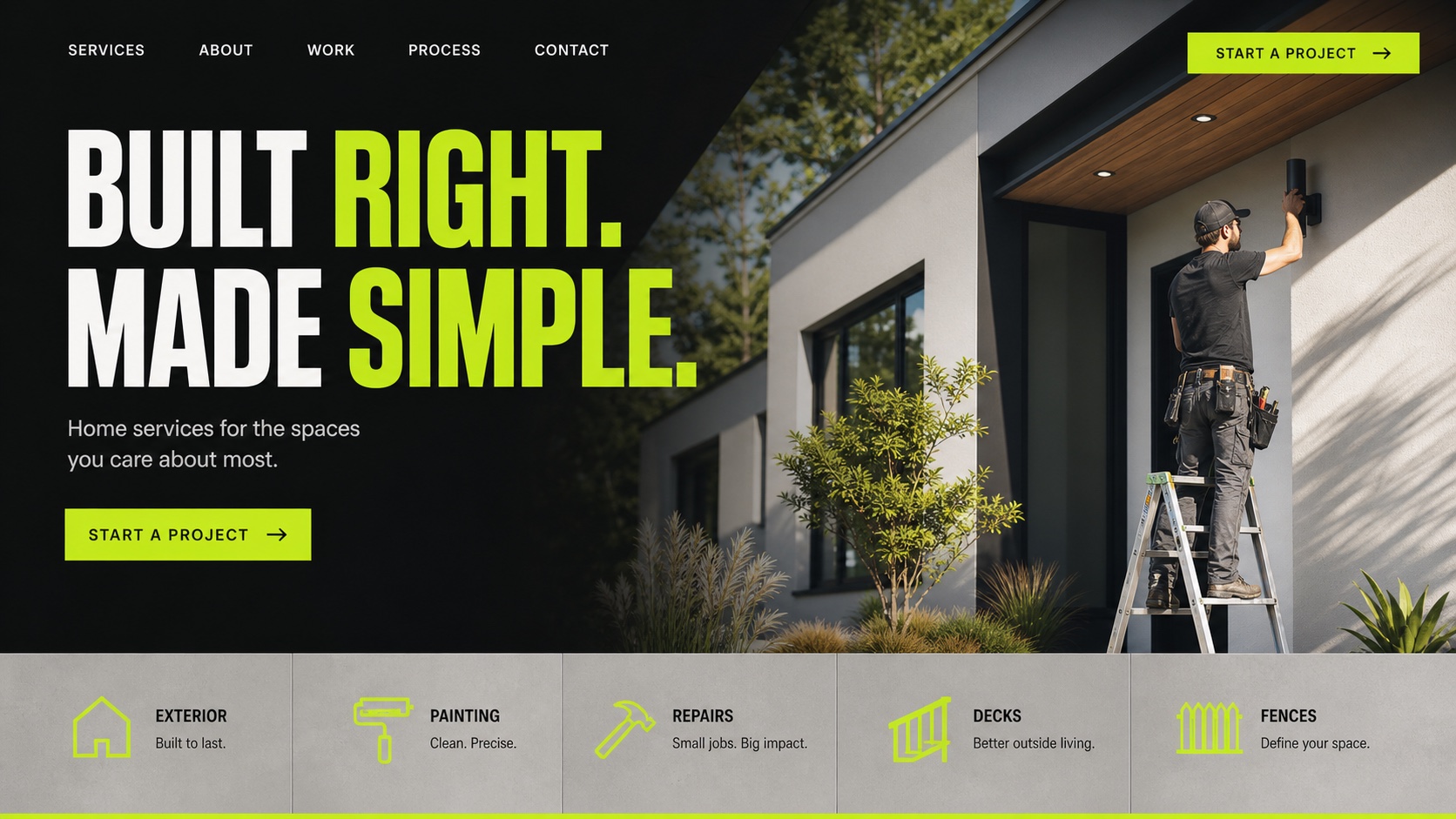 Fictional home services website concept